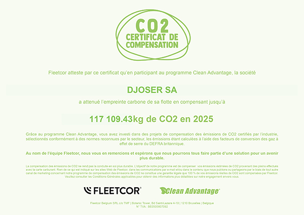 DJOSER renouvelle son engagement et obtient à nouveau son certificat de compensation CO₂